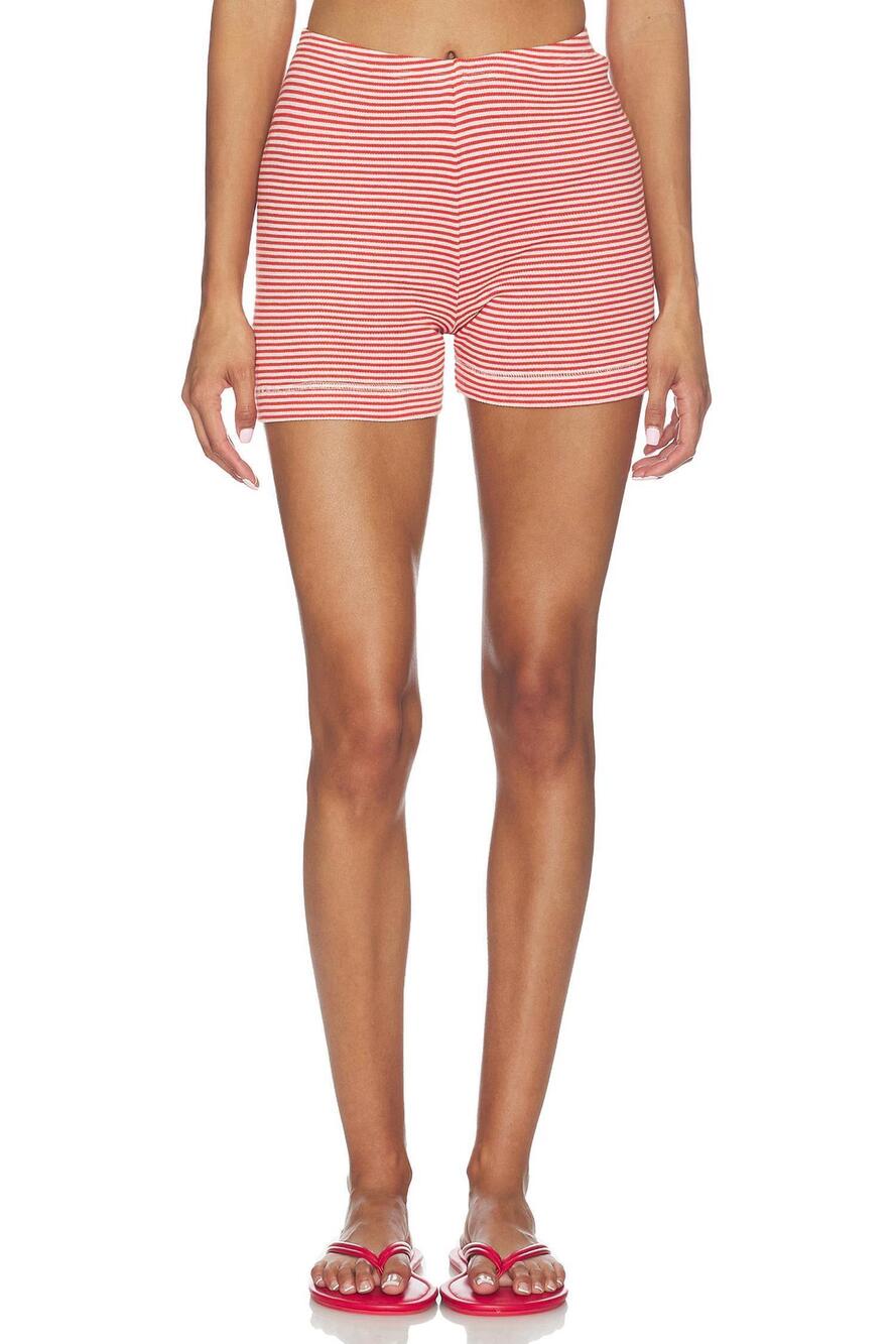 NEW THE GREAT. relay pull on short in pimento stripe